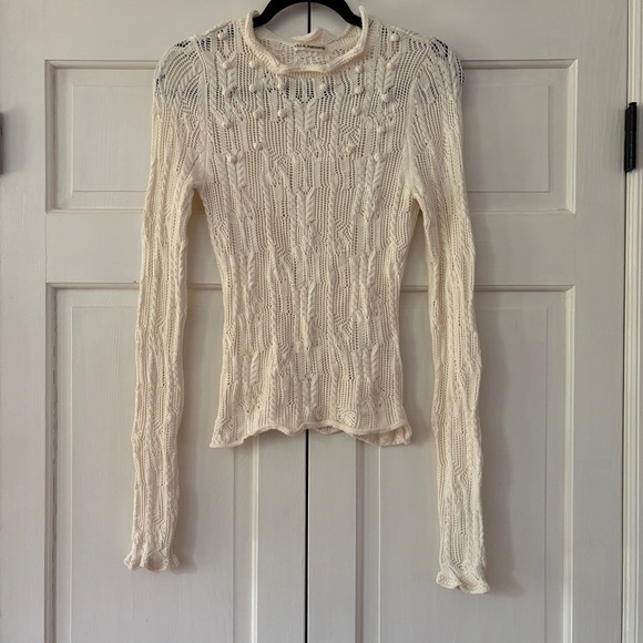 Ulla Johnson Celeste Pointelle Pullover Knit Cream Popcorn Sweater Size XS Petit - Picture 10 of 17